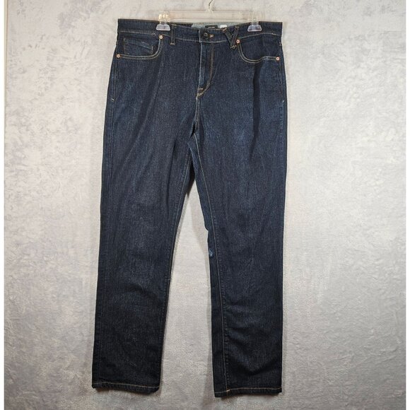 Volcom Solver Mens 36 Straight Fit Dark Wash Denim Jeans strait leg casual logo - Picture 1 of 15